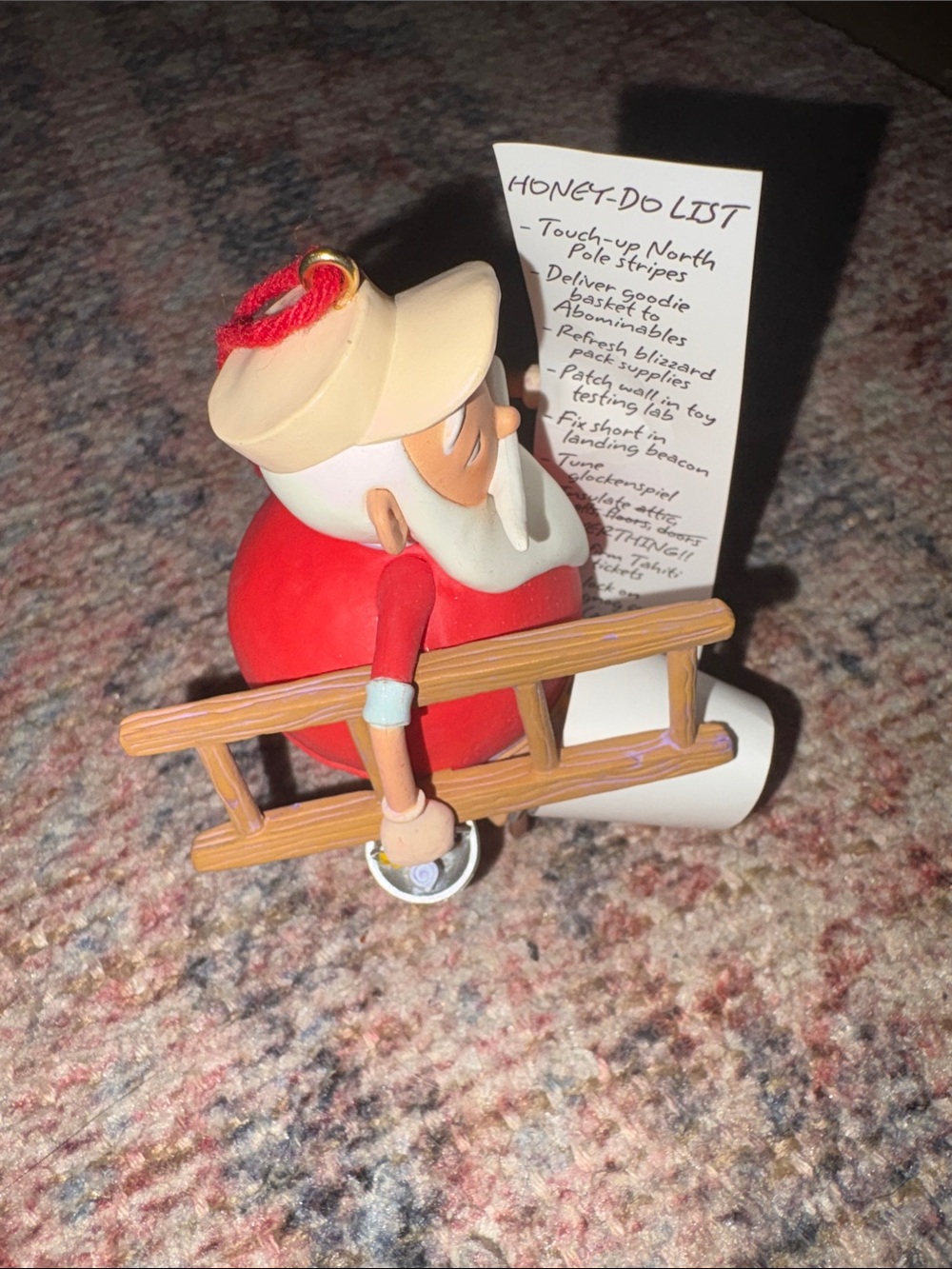 Santa on Ladder Ornament with Honey-Do List - Red & White